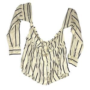 **NWT** Lost Ink – Striped Bardot Top – Ivory/Black Stripe – XS